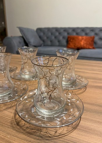 Desenli 6'lı İnce Cam Çay Takımı - Görsel 2