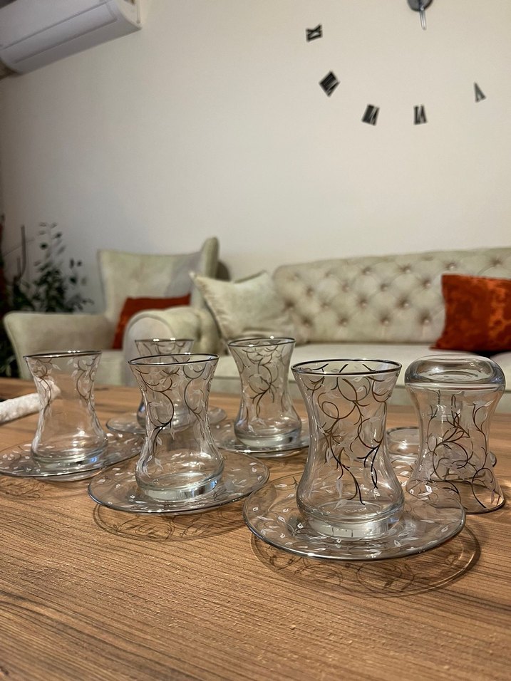 Desenli 6'lı İnce Cam Çay Takımı - Görsel 4