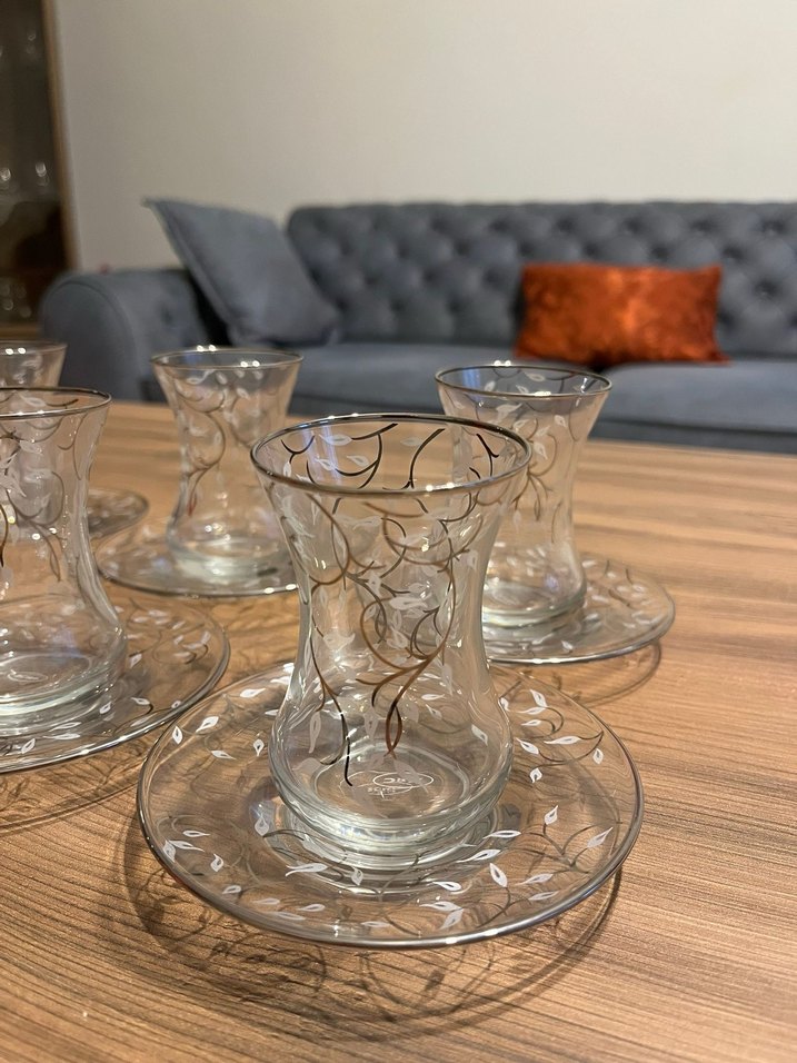 Desenli 6'lı İnce Cam Çay Takımı - Görsel 2