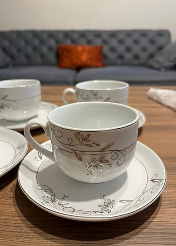 Gri desenli beyaz çay fincan takımı (6lı) - Görsel 3