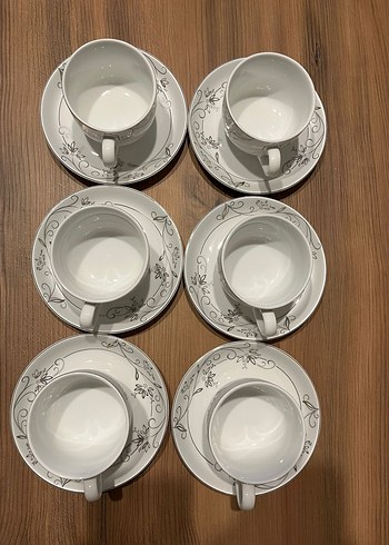 Gri desenli beyaz çay fincan takımı (6lı) - Görsel 2