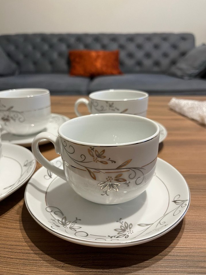 Gri desenli beyaz çay fincan takımı (6lı) - Görsel 3