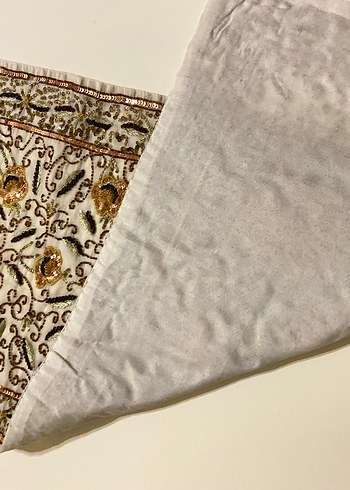 Nakışlı Bohem Bej ve Gri Masa Örtüsü - Görsel 2