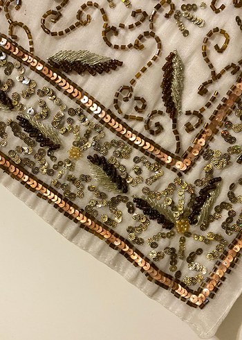 Nakışlı Bohem Bej ve Gri Masa Örtüsü - Görsel 4