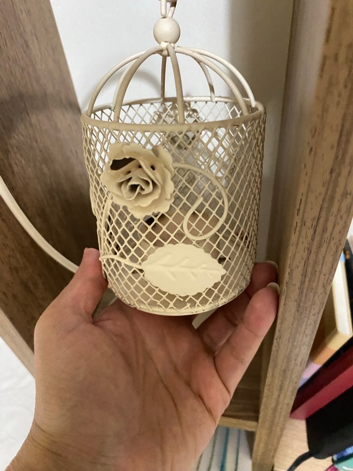 Beyaz Metal Askılı Mumluk - Görsel 2