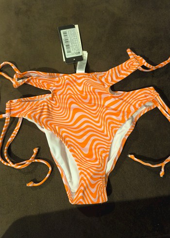 38 Beden Turuncu Zebra Desenli bağlamalı Bikini Altı