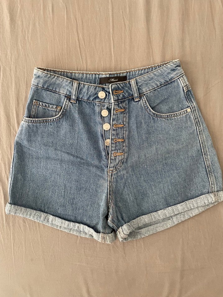 Düğmeli Mini Mavi Denim Şort - Görsel 2