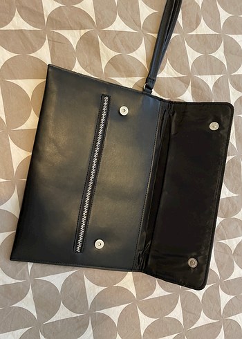 Kadın Siyah Deri Fermuarlı Clutch Çanta - Görsel 3