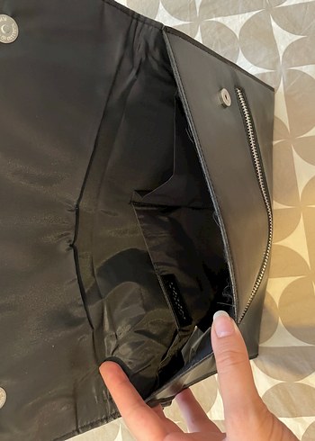 Kadın Siyah Deri Fermuarlı Clutch Çanta - Görsel 4