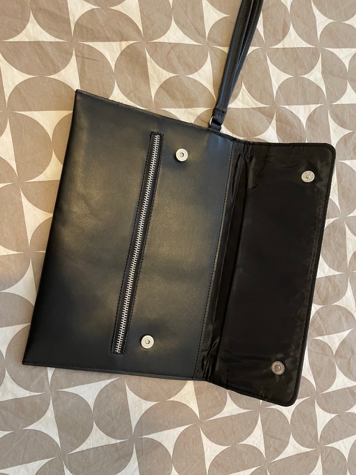 Kadın Siyah Deri Fermuarlı Clutch Çanta - Görsel 3