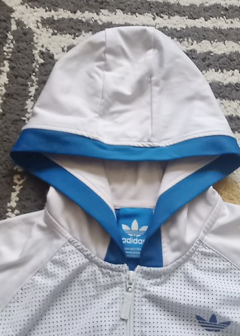 xl Beden beyaz Renk Beyaz Kapüşonlu Fermuarlı Spor Ceket