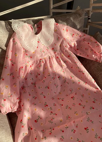 Dantel Yakalı Pembe Kız Çocuk Elbisesi - Görsel 3