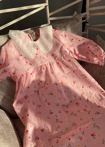 Dantel Yakalı Pembe Kız Çocuk Elbisesi - Görsel 2
