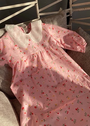 Dantel Yakalı Pembe Kız Çocuk Elbisesi - Görsel 5