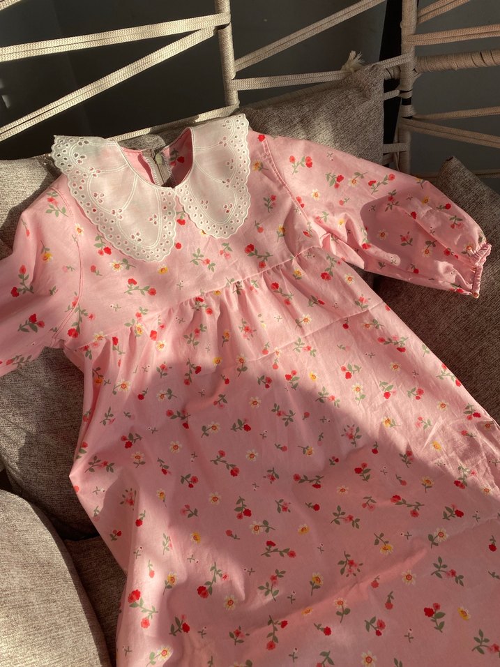 Dantel Yakalı Pembe Kız Çocuk Elbisesi - Görsel 2