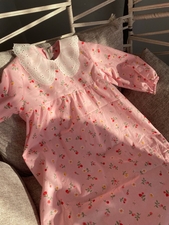 Dantel Yakalı Pembe Kız Çocuk Elbisesi - Görsel 5