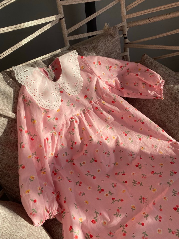 Dantel Yakalı Pembe Kız Çocuk Elbisesi - Görsel 4