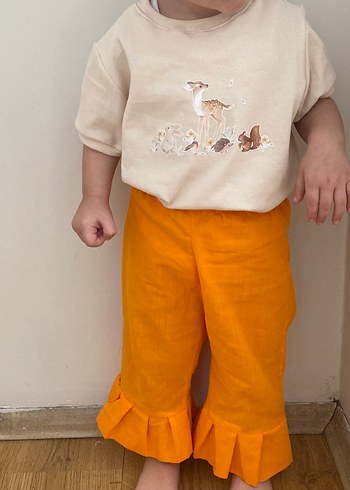12-18 Ay Beden Çocuk keten Pantalon penye tşört
