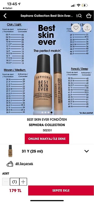  Beden Renk SEPHORA KADIN FONDOTEN