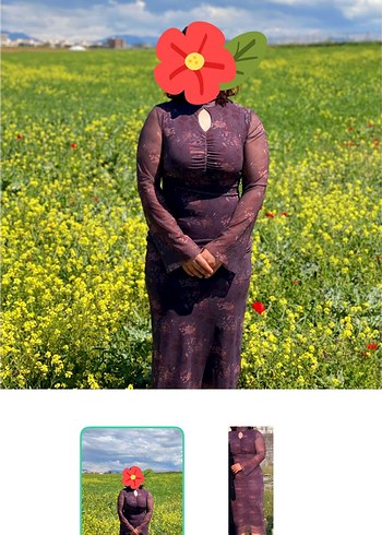 Diğer Koyu Murdum Desenli Uzun Elbise