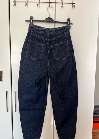 Düğmeli Lacivert Kadın mom jean - Görsel 5