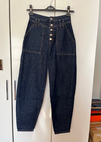 LC Waikiki Düğmeli Lacivert Kadın mom jean