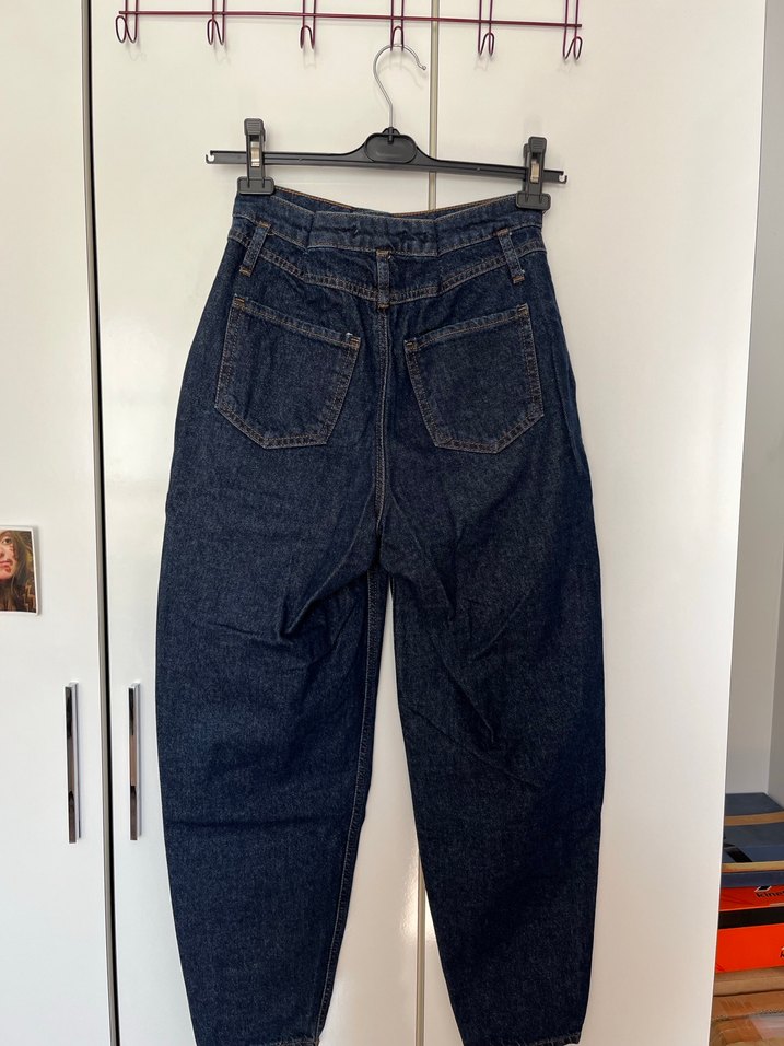 Düğmeli Lacivert Kadın mom jean - Görsel 5