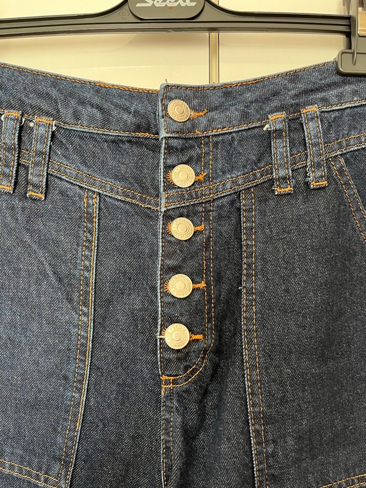 Düğmeli Lacivert Kadın mom jean - Görsel 3