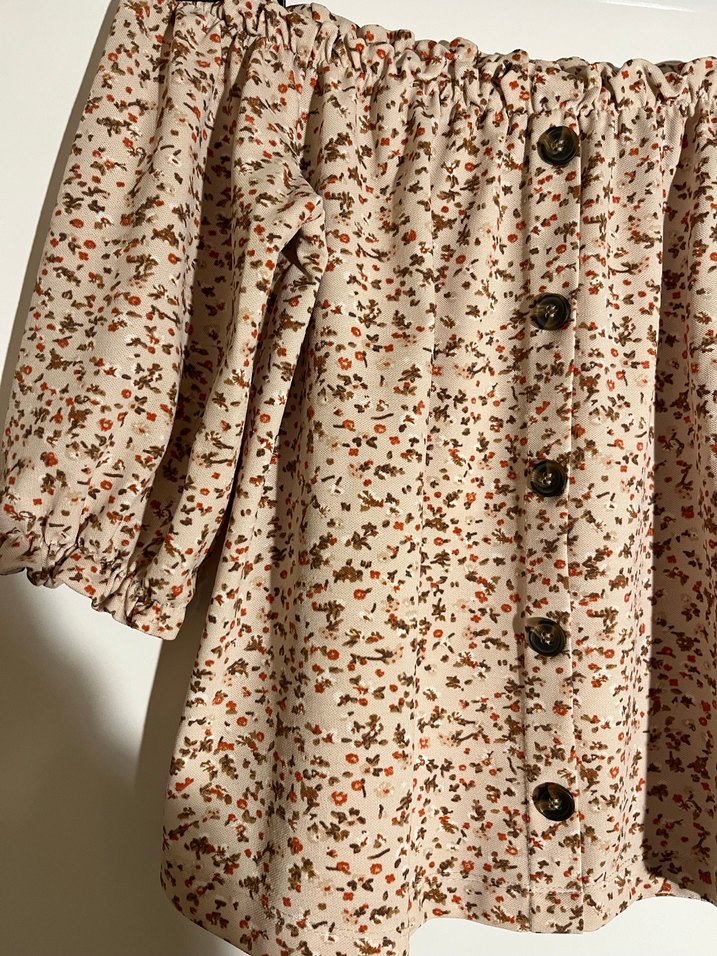 Çiçek Desenli dusuk omuz bluz - Görsel 5