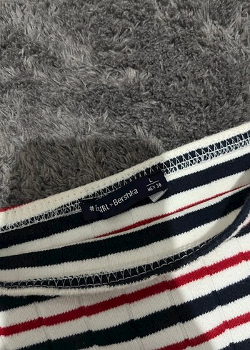 l Beden Çizgili Mini Triko Crop Top