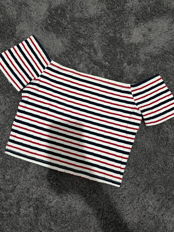 Çizgili Mini Triko Crop Top - Görsel 2
