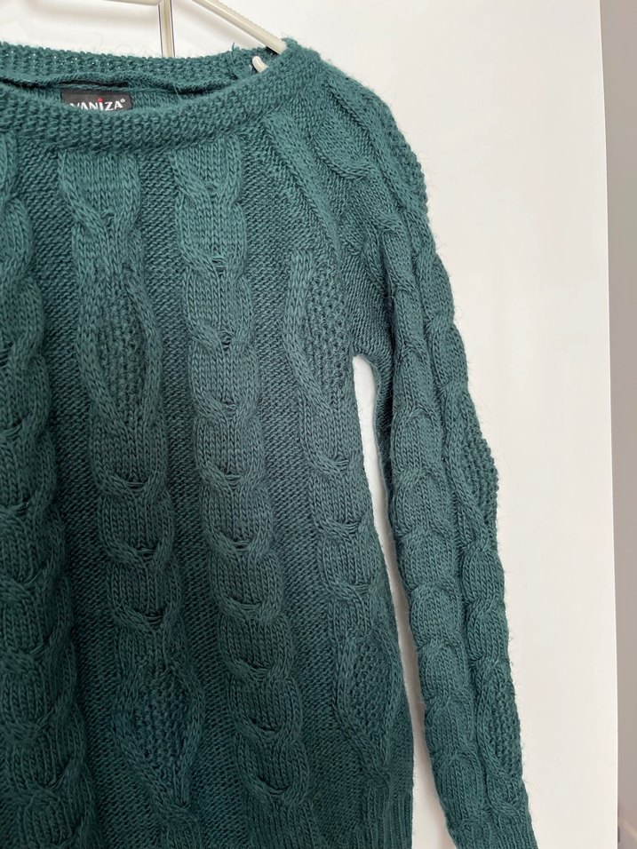 Kadın Yeşil Örgü Salaş Kazak - Görsel 5