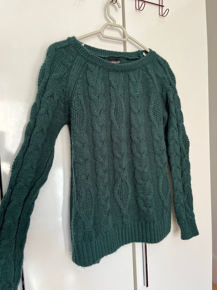 Kadın Yeşil Örgü Salaş Kazak - Görsel 2