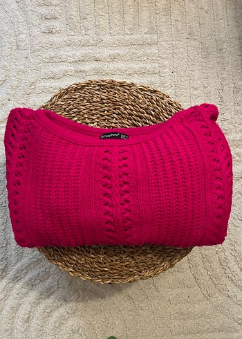 Pembe Yüksek Yaka Örgü Kadın Kazak - Görsel 3