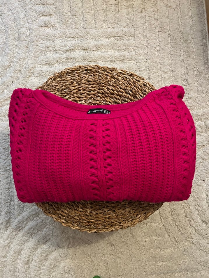 Pembe Yüksek Yaka Örgü Kadın Kazak - Görsel 3