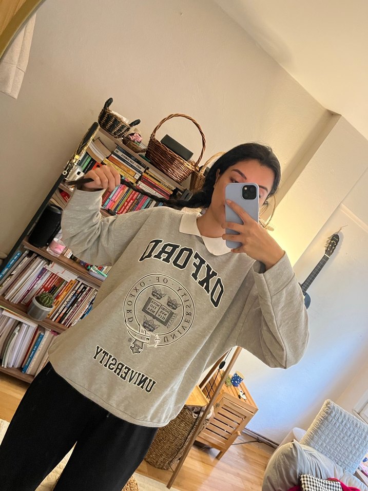 Kadın Gri Baskılı Uzun Kollu Sweatshirt - Görsel 2