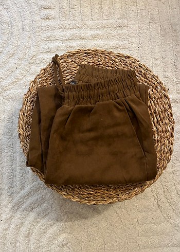 Bej Kadın Süet Rahat Kesim Spor Pantolon - Görsel 2