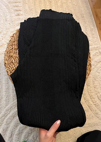 Siyah triko Rahat Kesim Kadın Pantolon - Görsel 2