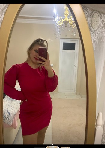 Pembe u Yaka Uzun Kollu Mini Elbise