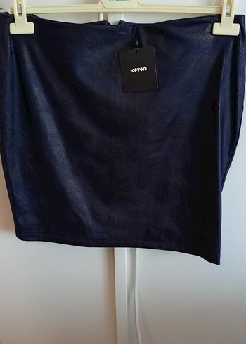 Koyu Mavi Deri Mini Etek - Görsel 4