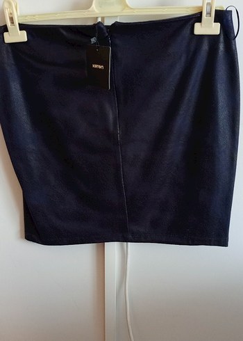 Koyu Mavi Deri Mini Etek - Görsel 2