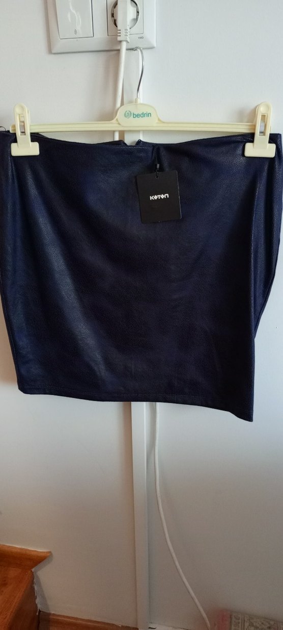 Koyu Mavi Deri Mini Etek - Görsel 4