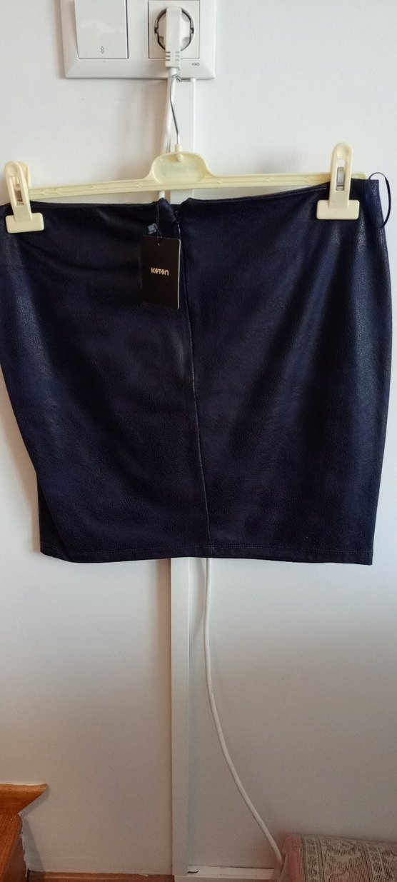 Koyu Mavi Deri Mini Etek - Görsel 2