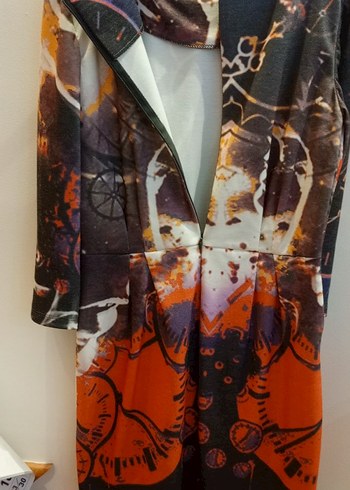 Uzun Kollu Çok Renkli Baskılı Elbise - Görsel 5