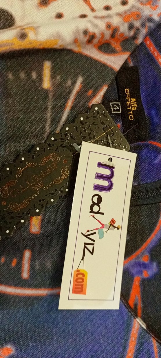 Uzun Kollu Çok Renkli Baskılı Elbise - Görsel 2