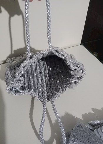 Diğer Gri Örgü Kadın Çanta Püsküllü