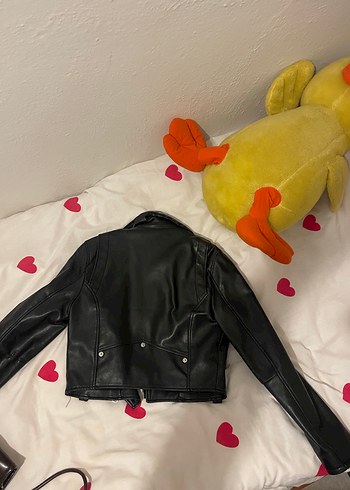 Bershka Siyah Deri Kadın Biker Ceket
