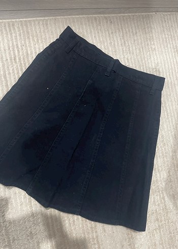 Düğmeli Siyah Midi Kot Etek - Görsel 3