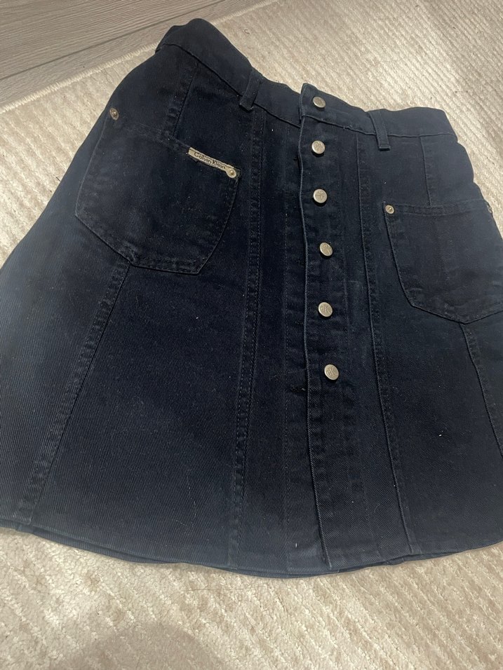 Düğmeli Siyah Midi Kot Etek - Görsel 2