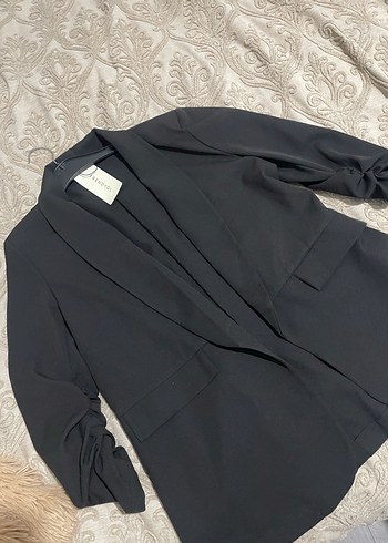 Kadın Siyah Keten Blazer Ceket - Görsel 2